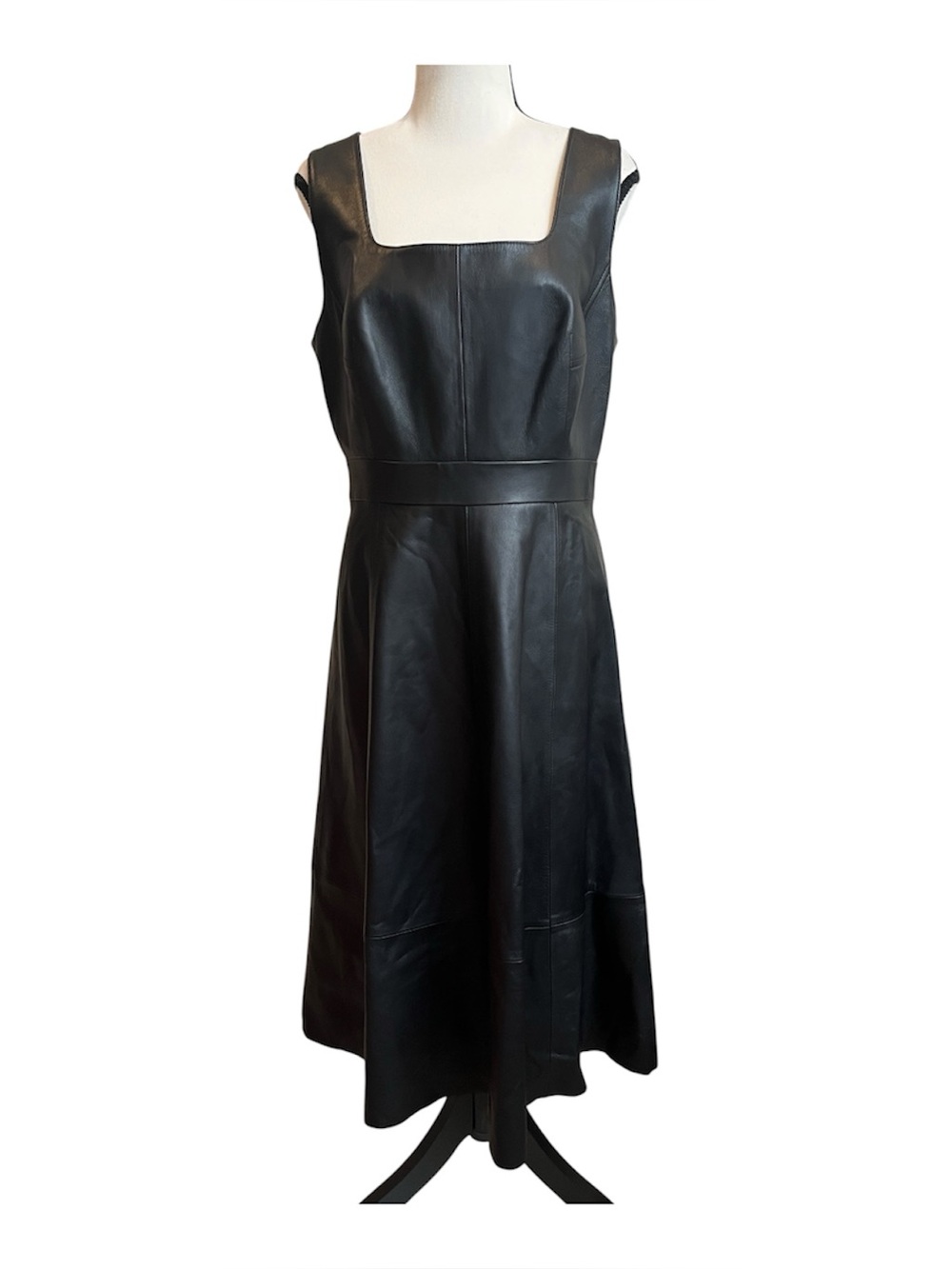 ANTONIO MELANI Black Leather Dress NWT Size 8 New! Sleeveless Minimal A-line